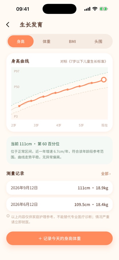 生长发育曲线截图